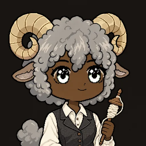 An Urufu Gemu sheep holding a drop spindle