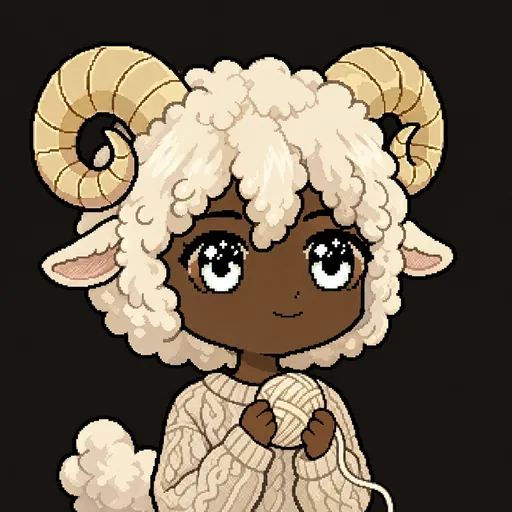 An Urufu Gemu sheep holding a ball of cream yarn